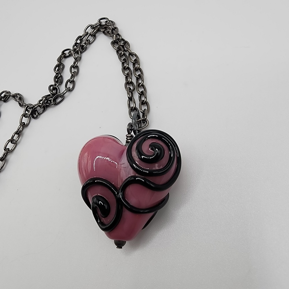 Pink Artisan Glass Heart Swirl Pendant Padlock Key Valentines Day Vintage Goth - Picture 10 of 16